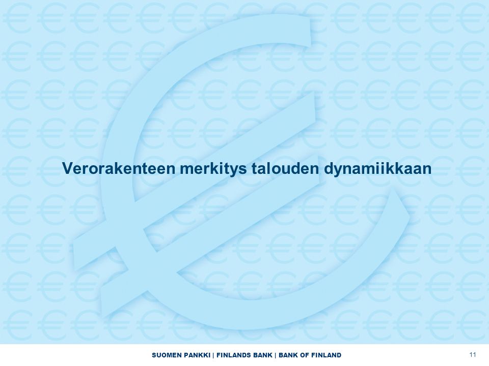 SUOMEN PANKKI | FINLANDS BANK | BANK OF FINLAND 11 Verorakenteen merkitys talouden dynamiikkaan