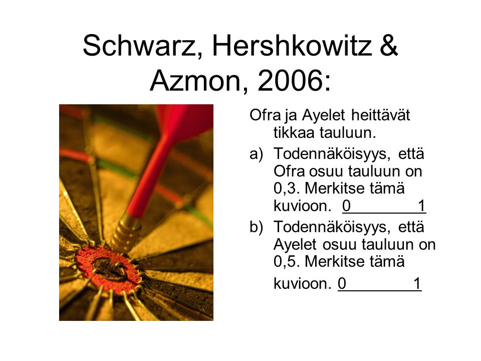 Schwarz, Hershkowitz & Azmon, 2006: Ofra ja Ayelet heittävät tikkaa tauluun.