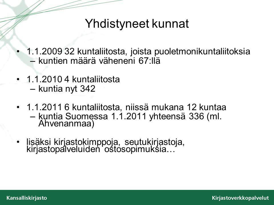 Yhdistyneet kunnat kuntaliitosta, joista puoletmonikuntaliitoksia –kuntien määrä väheneni 67:llä kuntaliitosta –kuntia nyt kuntaliitosta, niissä mukana 12 kuntaa –kuntia Suomessa yhteensä 336 (ml.