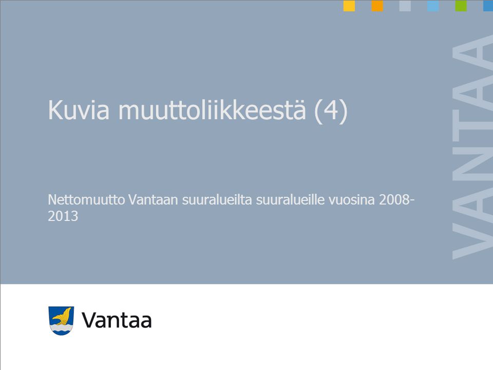 Kuvia muuttoliikkeestä (4) Nettomuutto Vantaan suuralueilta suuralueille vuosina