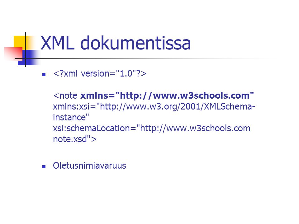 XML dokumentissa Oletusnimiavaruus