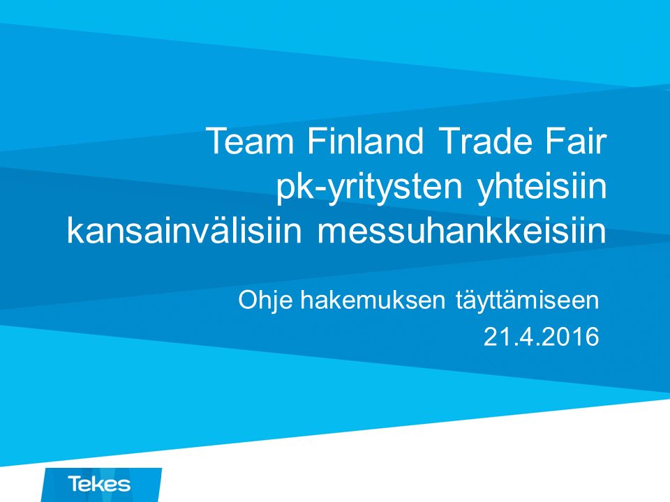 Team Finland Trade Fair pk-yritysten yhteisiin kansainvälisiin messuhankkeisiin Ohje hakemuksen täyttämiseen