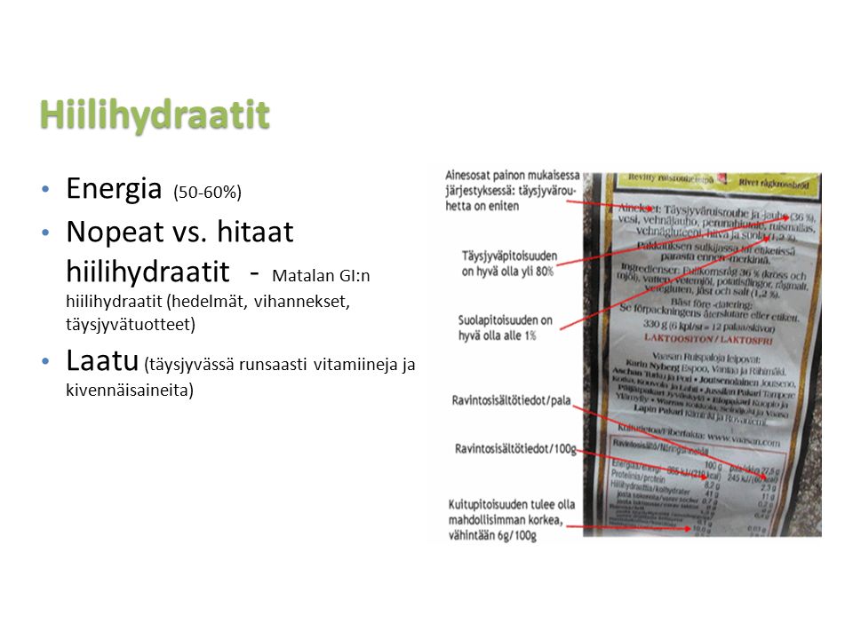 Hiilihydraatit Energia (50-60%) Nopeat vs.