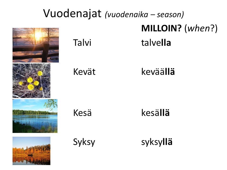 Vuodenajat (vuodenaika – season) MILLOIN.
