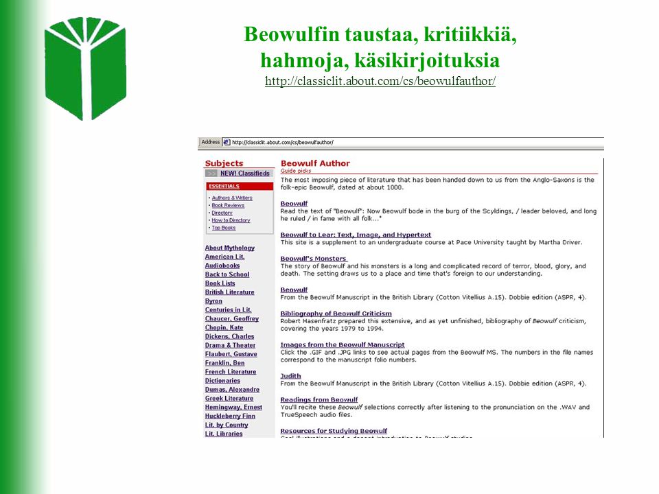 Beowulfin taustaa, kritiikkiä, hahmoja, käsikirjoituksia