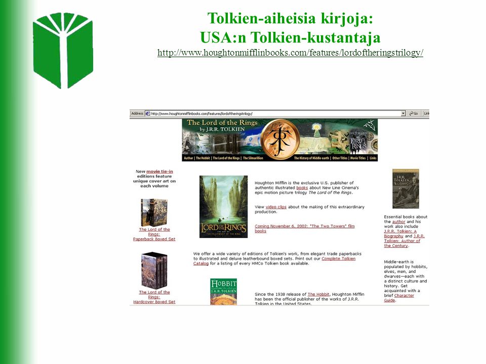 Tolkien-aiheisia kirjoja: USA:n Tolkien-kustantaja