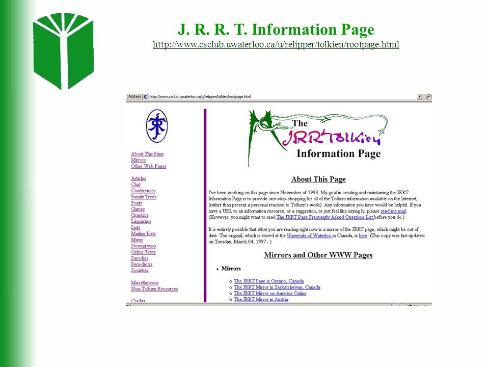 J. R. R. T. Information Page