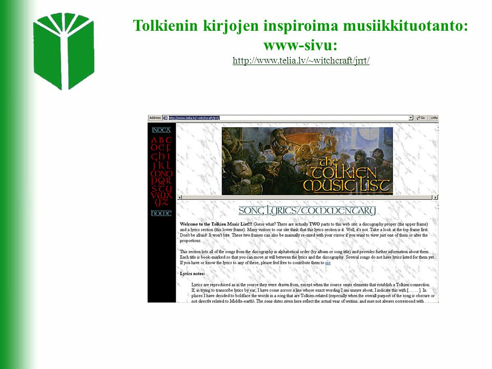 Tolkienin kirjojen inspiroima musiikkituotanto: www-sivu: