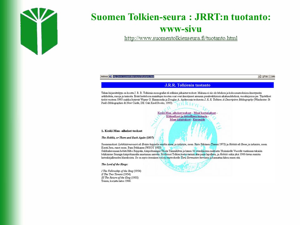 Suomen Tolkien-seura : JRRT:n tuotanto: www-sivu