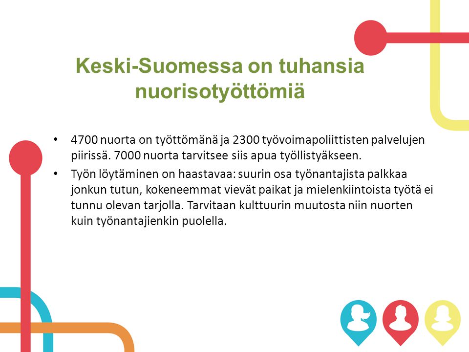 Keski-Suomessa on tuhansia nuorisotyöttömiä • 4700 nuorta on työttömänä ja 2300 työvoimapoliittisten palvelujen piirissä.