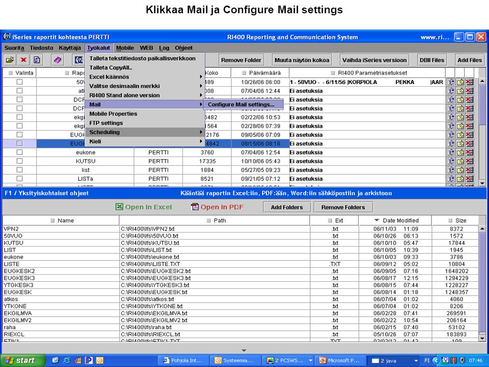 Klikkaa Mail ja Configure Mail settings