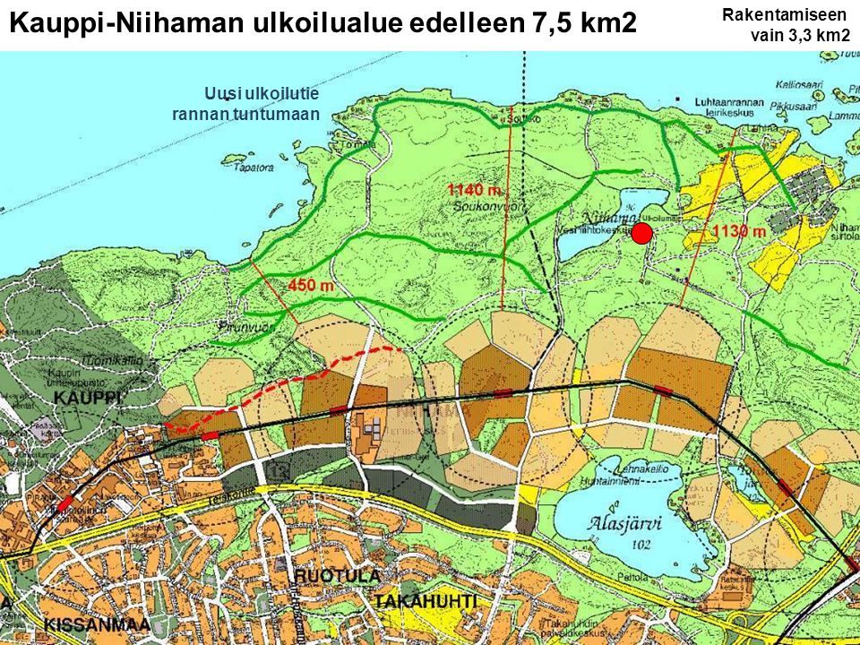 Kauppi-Niihaman ulkoilualue edelleen 7,5 km2 Rakentamiseen vain 3,3 km2 Uusi ulkoilutie rannan tuntumaan