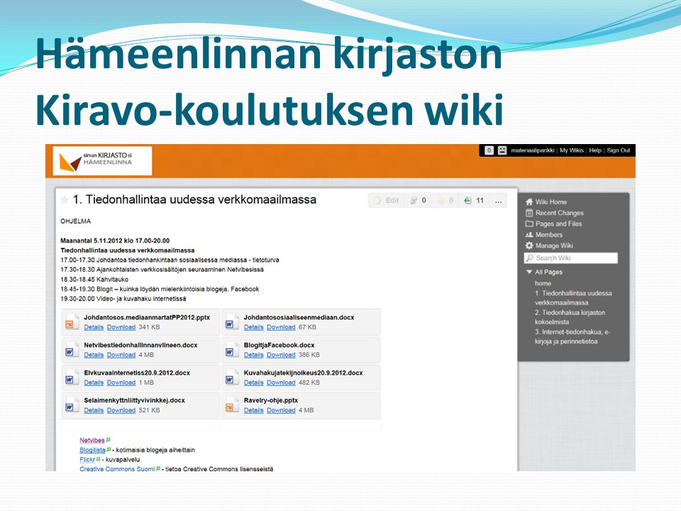 Hämeenlinnan kirjaston Kiravo-koulutuksen wiki