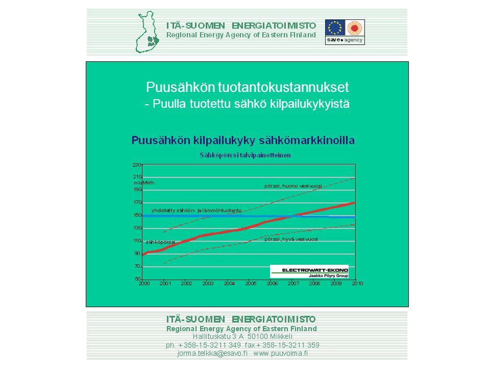 Ilmastomuutos on merkittävä uhka ihmiskunnan ja ympäristön hyvinvoinnille - YK:n ilmastosopimus Ilmastomuutoksen hillitsemiseksi Kioton pöytäkirja EU:n sisäinen taakanjako: Suomen kasvihuonekaasupäästöt vuosina keskimäärin vuoden 1990 tasolla - kansallinen ilmastostrategia, eduskunta 2001 Puusähkön tuotantokustannukset - Puulla tuotettu sähkö kilpailukykyistä