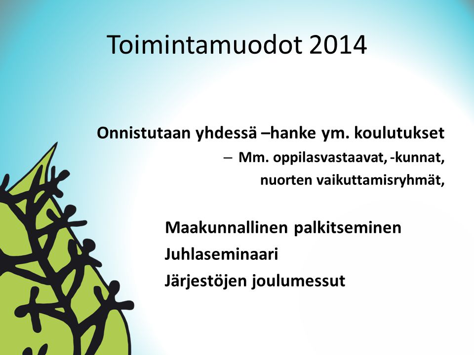 Toimintamuodot 2014 Onnistutaan yhdessä –hanke ym.