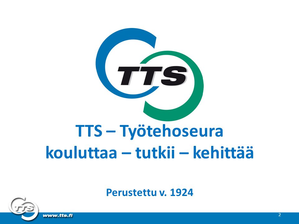 TTS – Työtehoseura kouluttaa – tutkii – kehittää Perustettu v