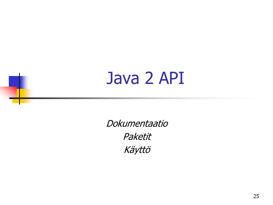 25 Java 2 API Dokumentaatio Paketit Käyttö