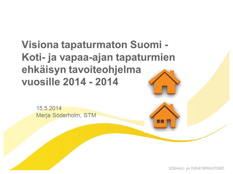 Merja Söderholm, STM Visiona tapaturmaton Suomi - Koti- ja vapaa-ajan tapaturmien ehkäisyn tavoiteohjelma vuosille