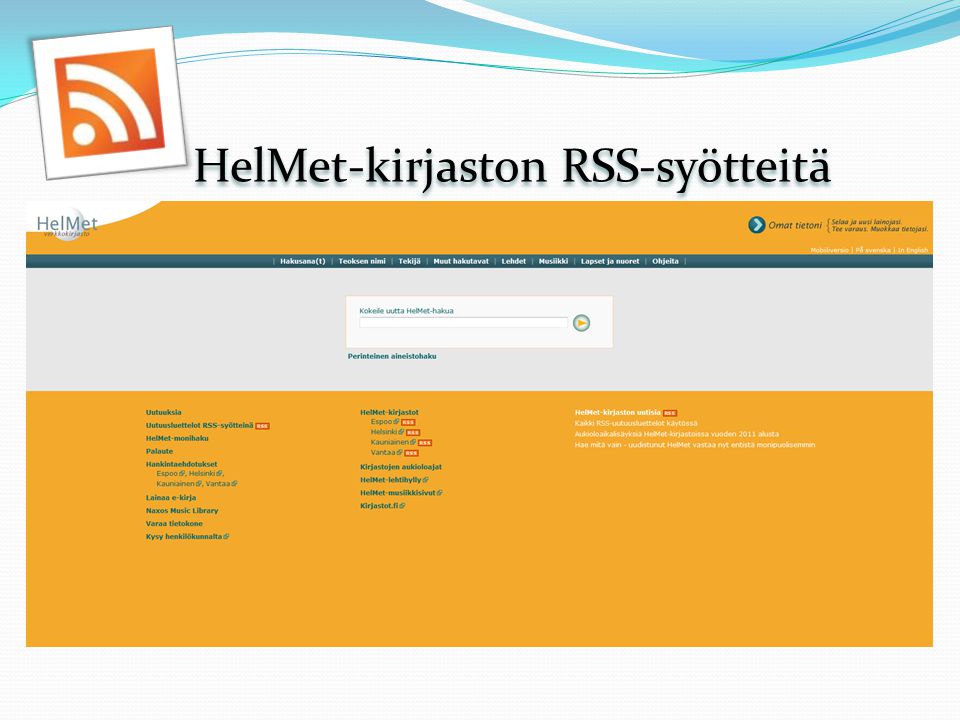 HelMet-kirjaston RSS-syötteitä