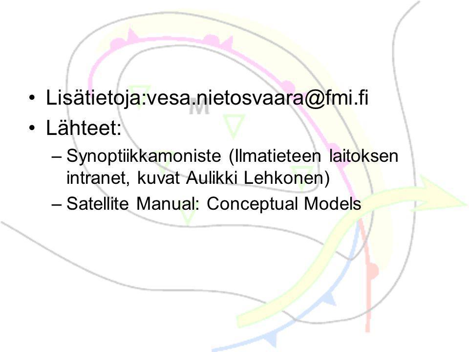 •Lähteet: –Synoptiikkamoniste (Ilmatieteen laitoksen intranet, kuvat Aulikki Lehkonen) –Satellite Manual: Conceptual Models