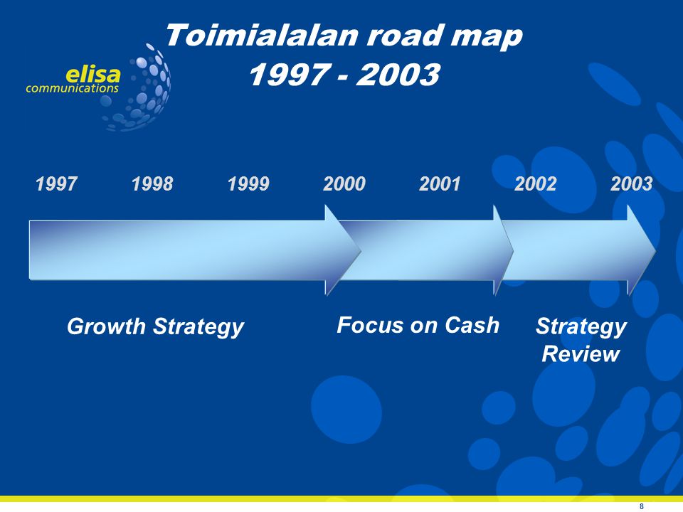 8 Toimialalan road map Focus on Cash 2002 Strategy Review Growth Strategy