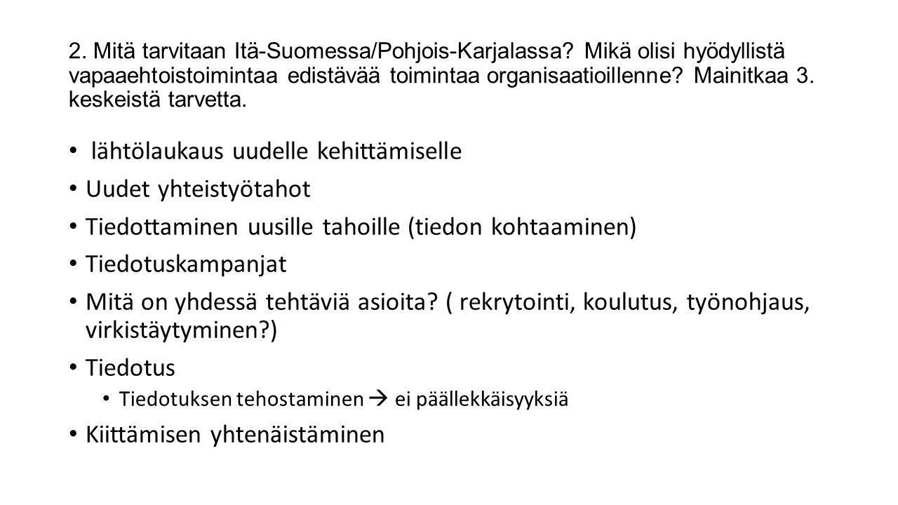 2. Mitä tarvitaan Itä-Suomessa/Pohjois-Karjalassa.