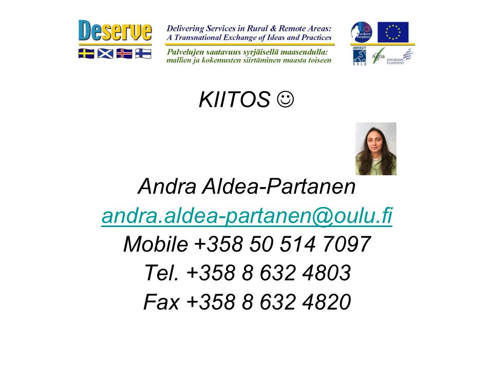 KIITOS  Andra Aldea-Partanen Mobile Tel.