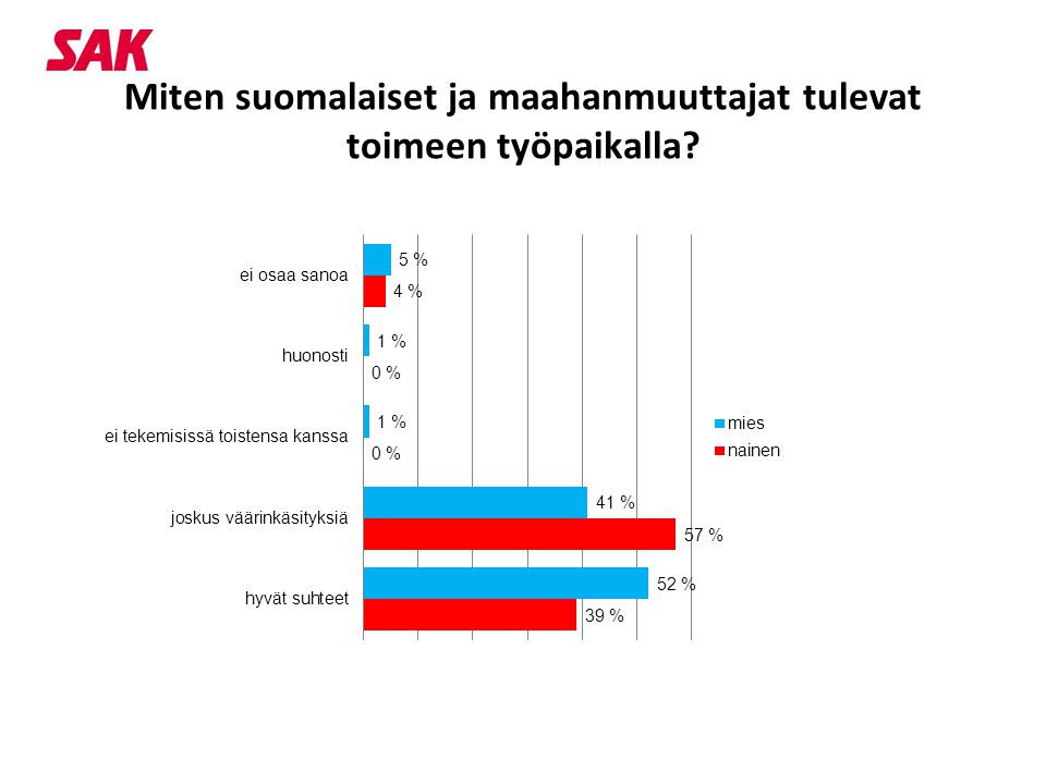 Miten suomalaiset ja maahanmuuttajat tulevat toimeen työpaikalla