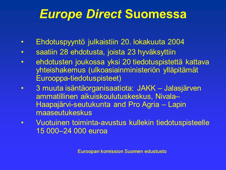 Europe Direct Suomessa Ehdotuspyyntö julkaistiin 20.