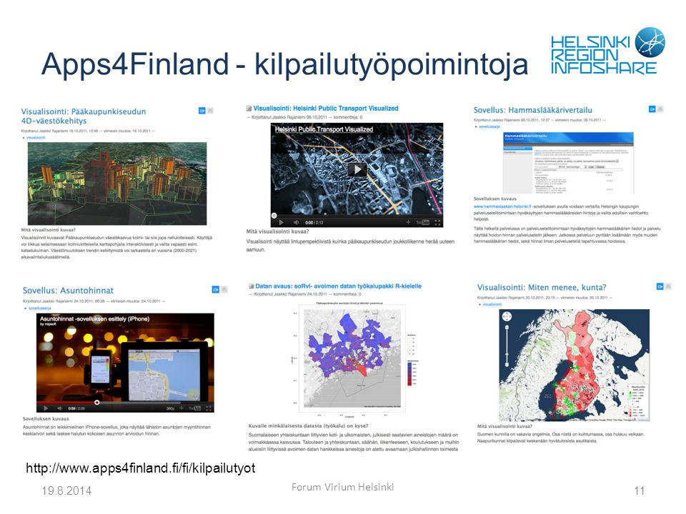Apps4Finland - kilpailutyöpoimintoja Forum Virium Helsinki