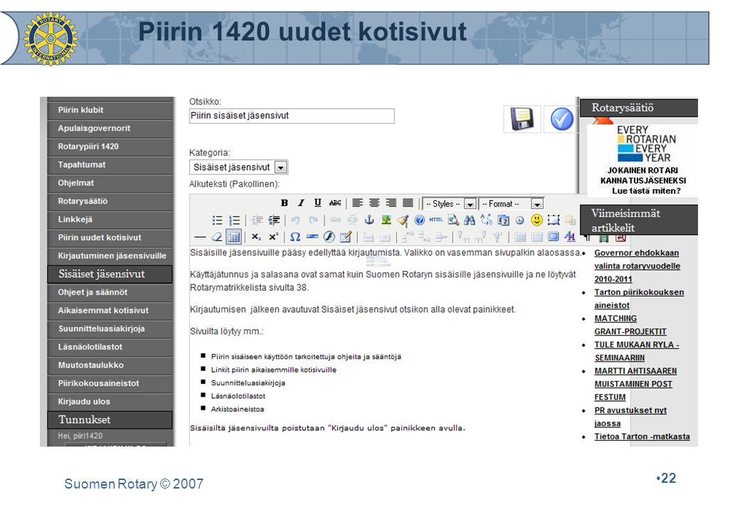 Suomen Rotary © Piirin 1420 uudet kotisivut