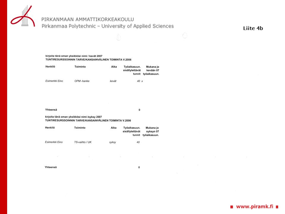 Pirkanmaa Polytechnic – University of Applied Sciences Liite 4b