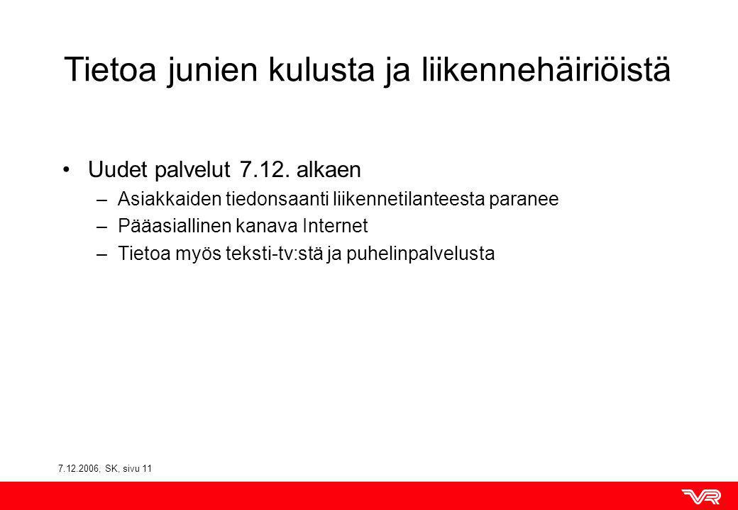, SK, sivu 11 Tietoa junien kulusta ja liikennehäiriöistä Uudet palvelut 7.12.
