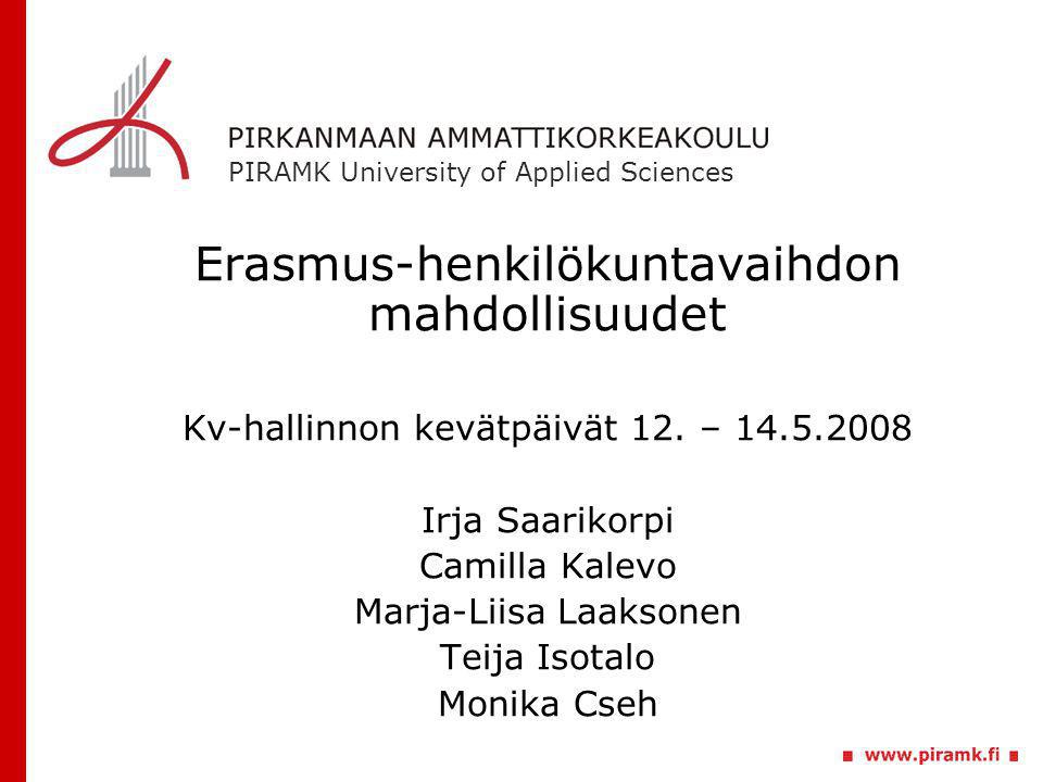PIRAMK University of Applied Sciences Erasmus-henkilökuntavaihdon mahdollisuudet Kv-hallinnon kevätpäivät 12.