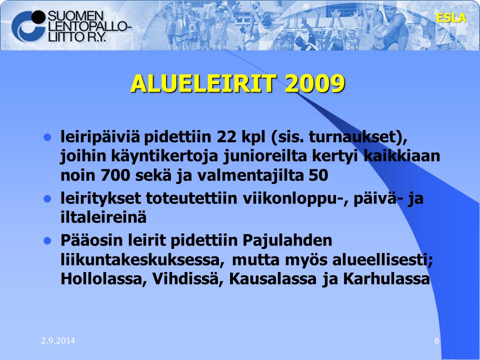 ALUELEIRIT 2009 leiripäiviä pidettiin 22 kpl (sis.