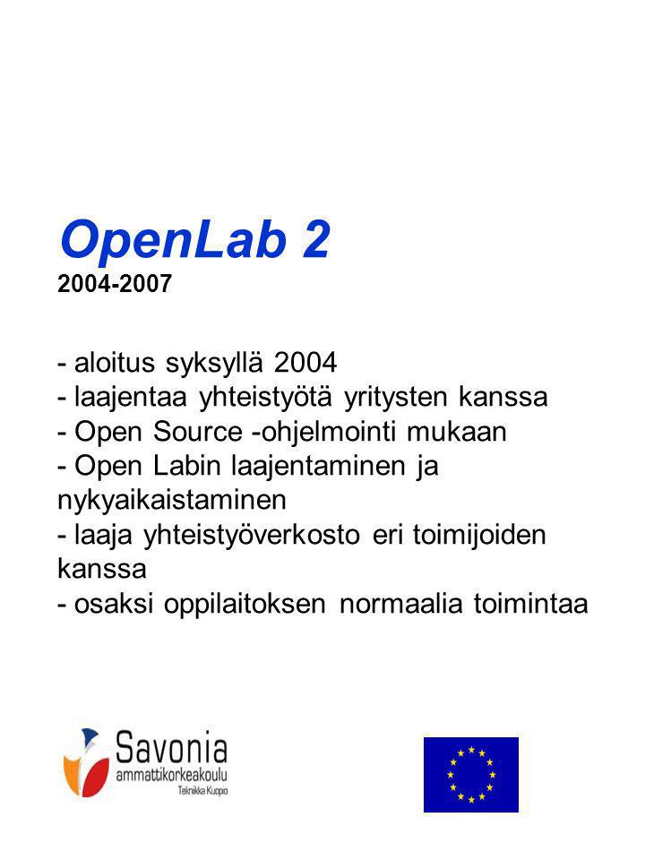 OpenLab aloitus syksyllä laajentaa yhteistyötä yritysten kanssa - Open Source -ohjelmointi mukaan - Open Labin laajentaminen ja nykyaikaistaminen - laaja yhteistyöverkosto eri toimijoiden kanssa - osaksi oppilaitoksen normaalia toimintaa
