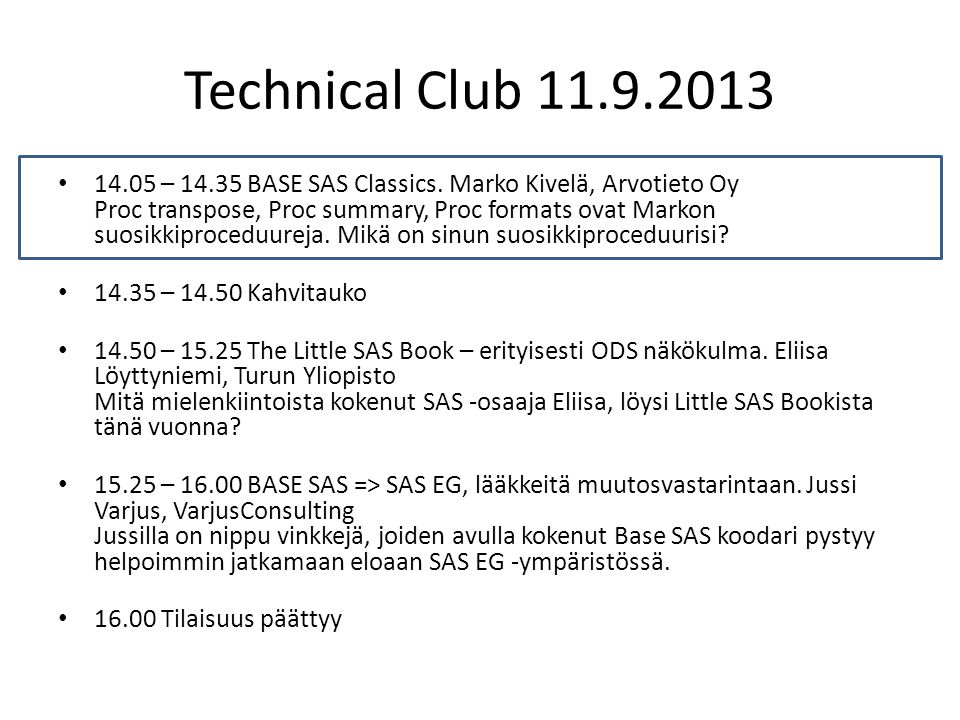 Technical Club – BASE SAS Classics.