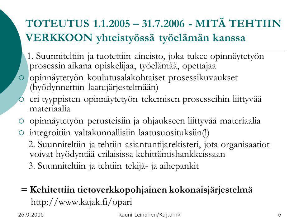 Rauni Leinonen/Kaj.amk6 TOTEUTUS – MITÄ TEHTIIN VERKKOON yhteistyössä työelämän kanssa 1.