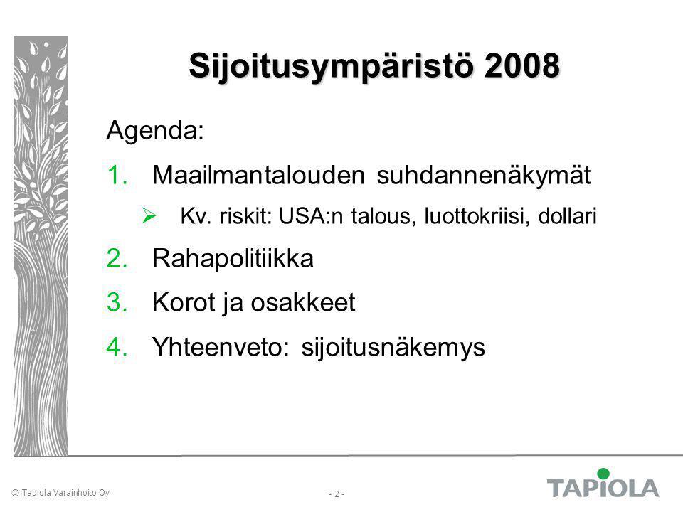 © Tapiola Varainhoito Oy Sijoitusympäristö 2008 Agenda: 1.Maailmantalouden suhdannenäkymät  Kv.