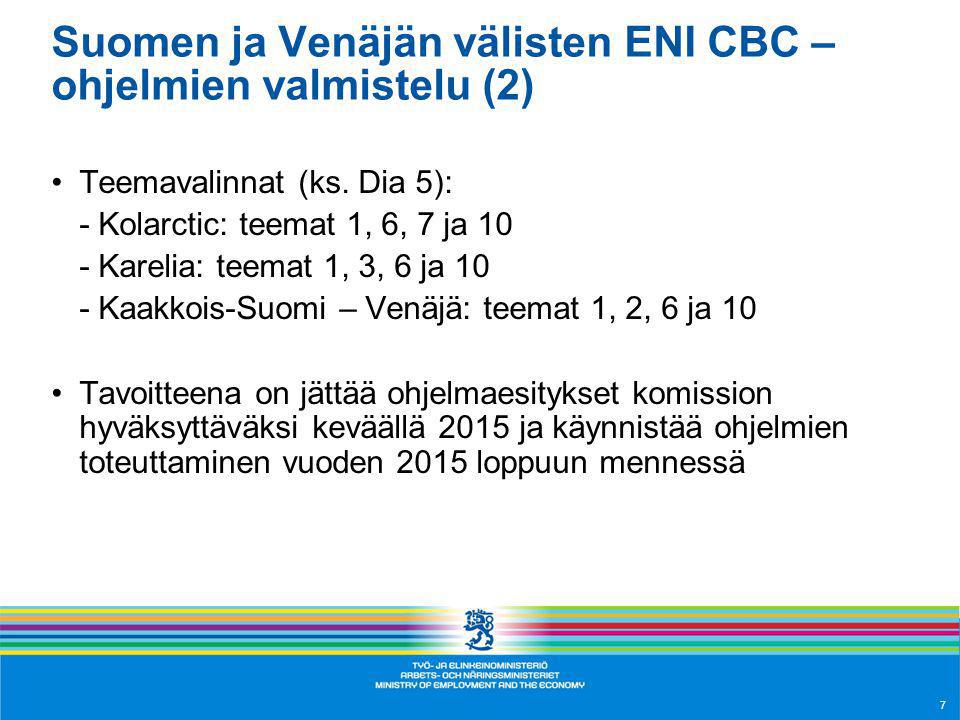 Suomen ja Venäjän välisten ENI CBC – ohjelmien valmistelu (2) Teemavalinnat (ks.