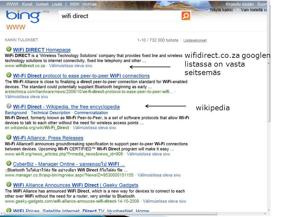 wikipedia wifidirect.co.za googlen listassa on vasta seitsemäs