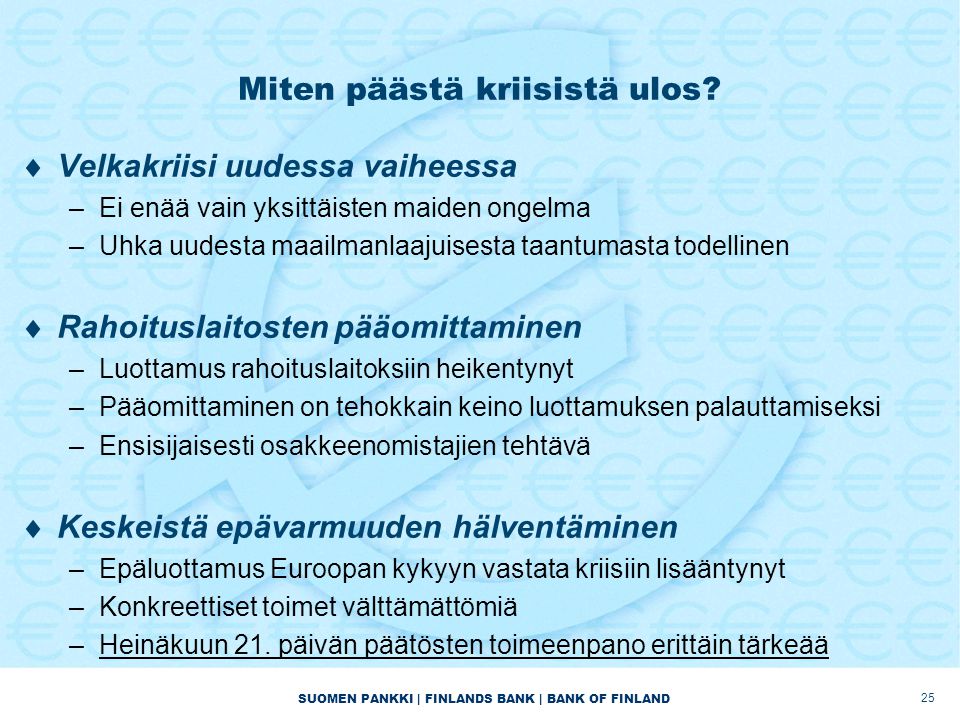 SUOMEN PANKKI | FINLANDS BANK | BANK OF FINLAND Miten päästä kriisistä ulos.