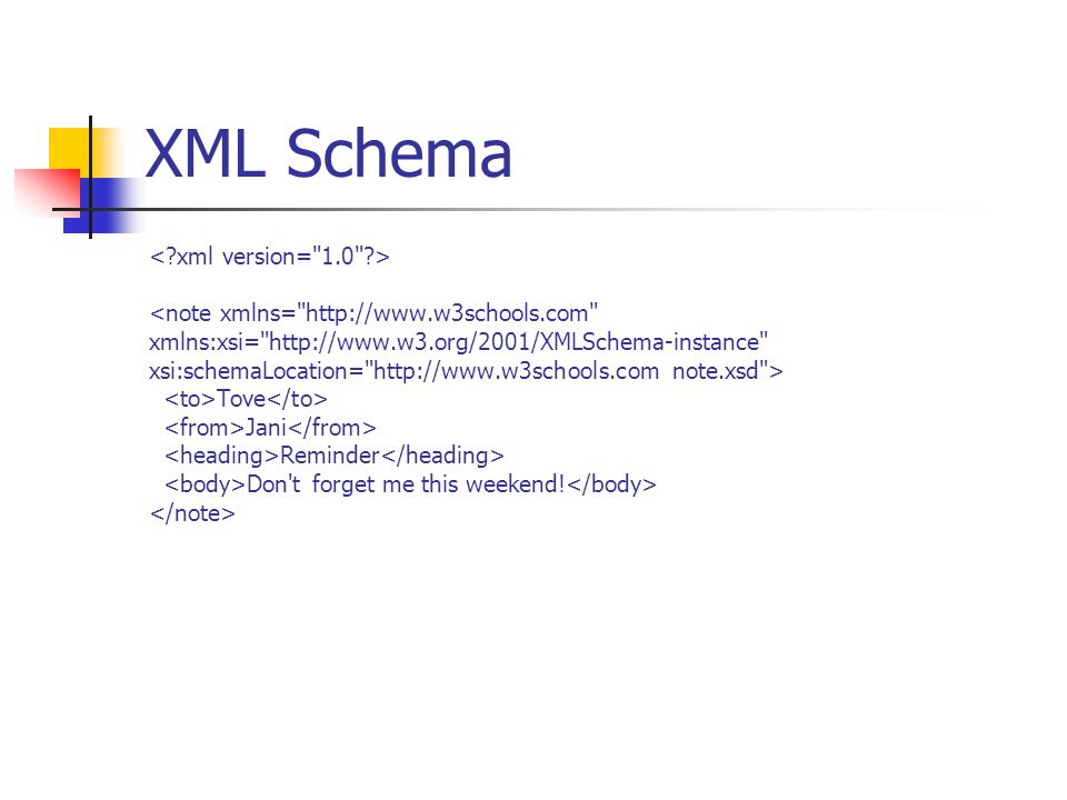 XML Schema Tove Jani Reminder Don t forget me this weekend!