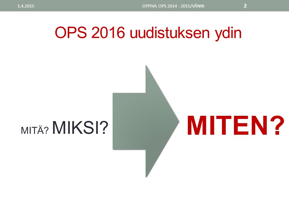 OPS 2016 uudistuksen ydin MITÄ MIKSI OPPIVA OPS /VÄNNI MITEN