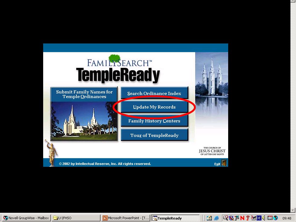Käynnistä Temple Ready ja valitse tietojen päivitys