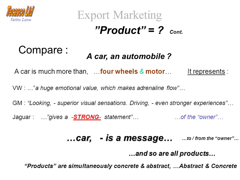 Export Marketing Veikko Laine Compare : Product = .