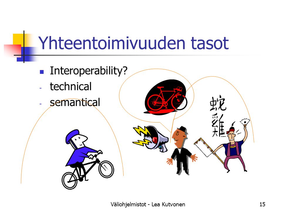 Väliohjelmistot - Lea Kutvonen15 Yhteentoimivuuden tasot Interoperability.