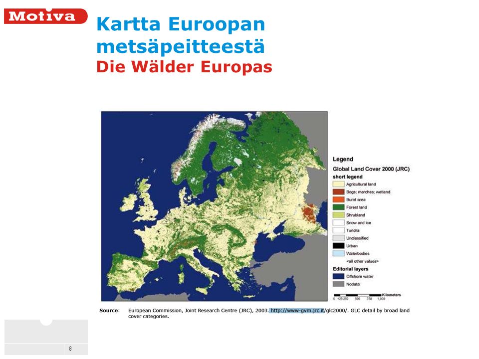 8 Kartta Euroopan metsäpeitteestä Die Wälder Europas