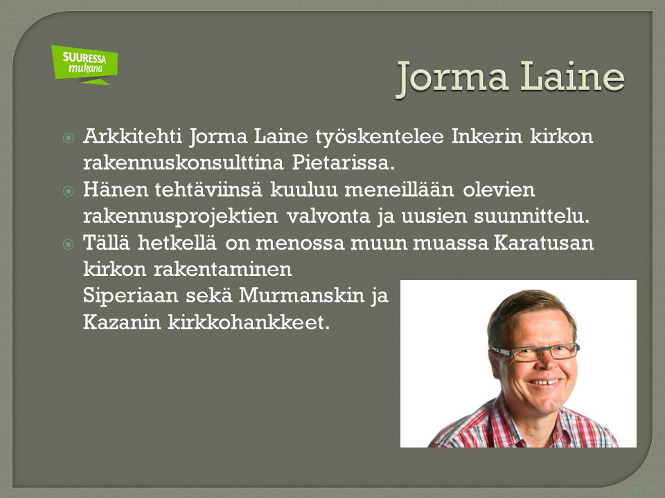 ELM04  Arkkitehti Jorma Laine työskentelee Inkerin kirkon rakennuskonsulttina Pietarissa.
