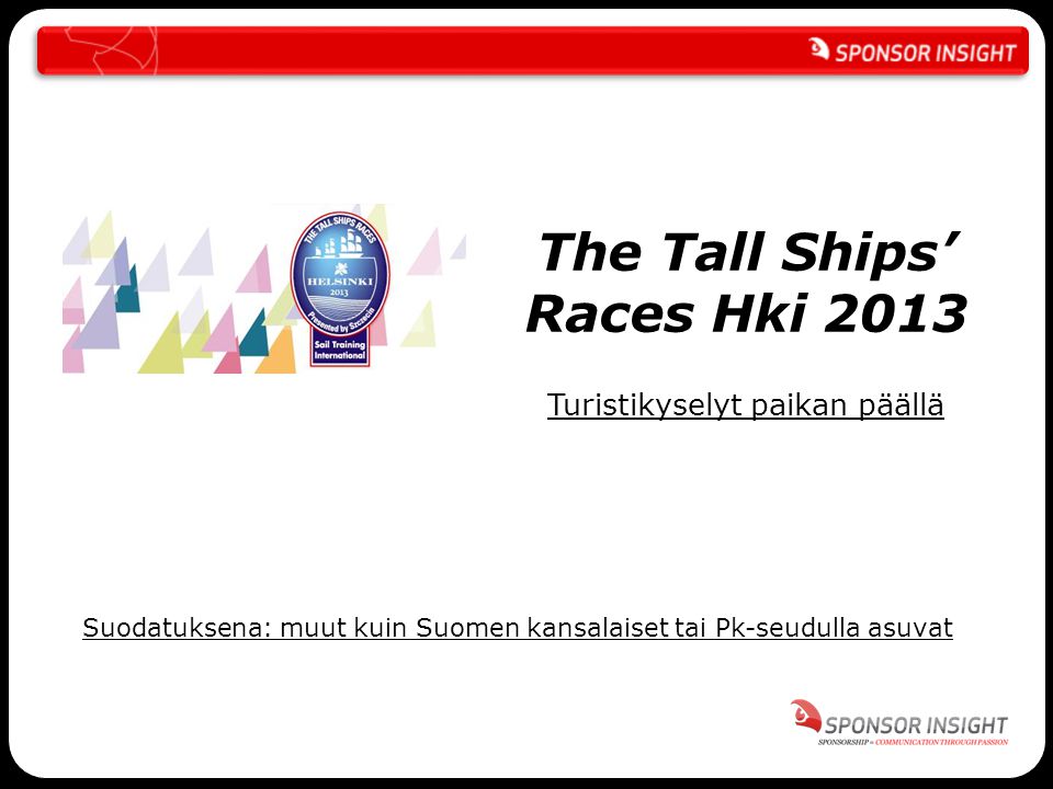 The Tall Ships’ Races Hki 2013 Turistikyselyt paikan päällä Suodatuksena: muut kuin Suomen kansalaiset tai Pk-seudulla asuvat